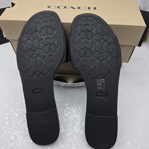 Coach Slide Sandal Black Leather Goldtone Hardward Elegant Silhouette Womens 10 - Picture 3 of 8